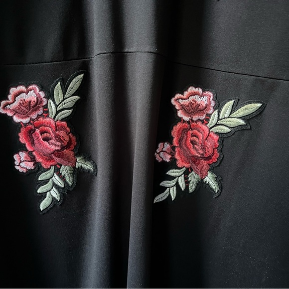Ashley Stewart, black knee length dress with rose appliqués - Picture 2 of 7